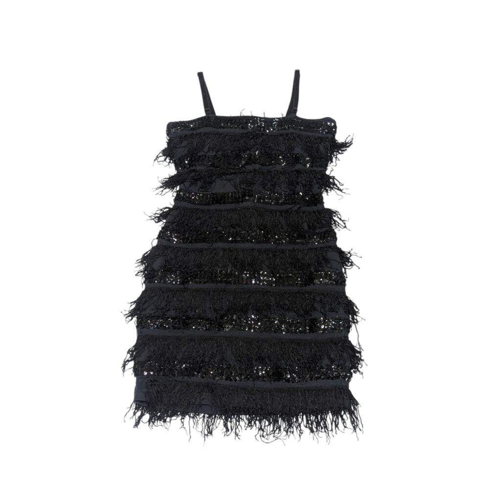 Vintage Y2K Sexy Fringe Flapper Mini Dress Square Neck Womens Small Party Glam